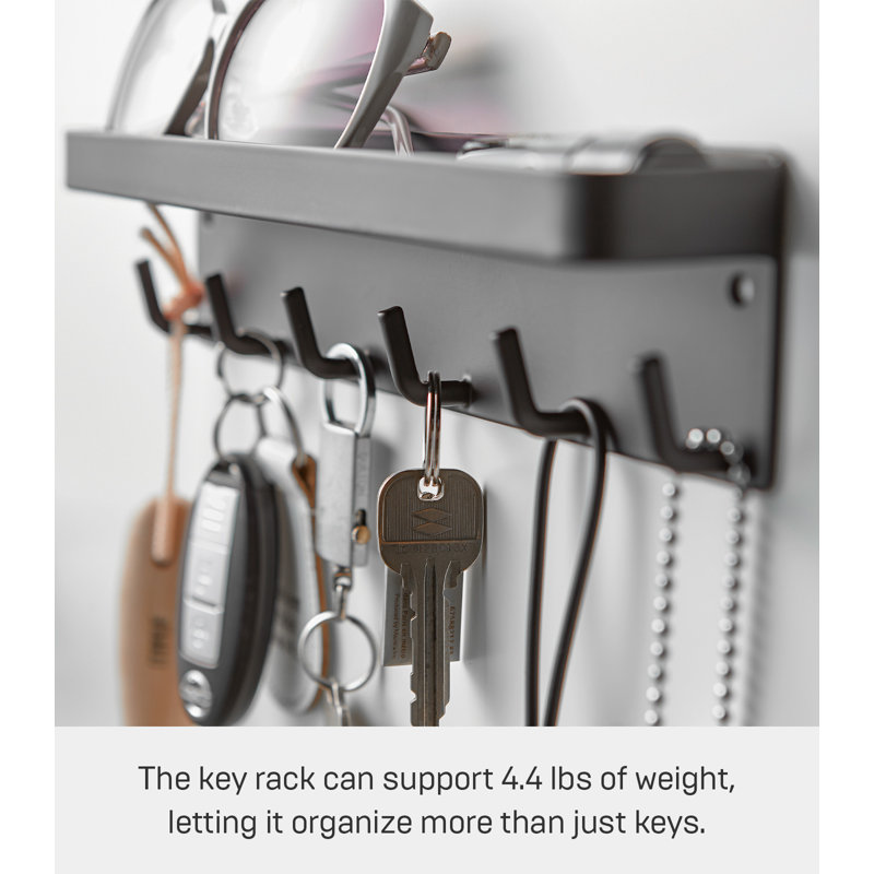 Black Metal Magnetic Key Rack with Tray