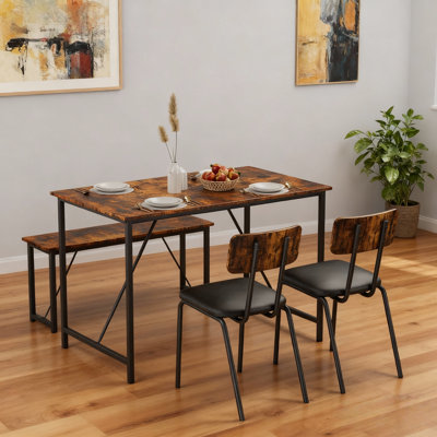 Ensemble de table de salle à manger pour 4 personnes, ensemble de table de salle à manger industrielle avec banc et 2 chaises, ensemble de table de salle à manger 4 pièces pour petit espace, appartement