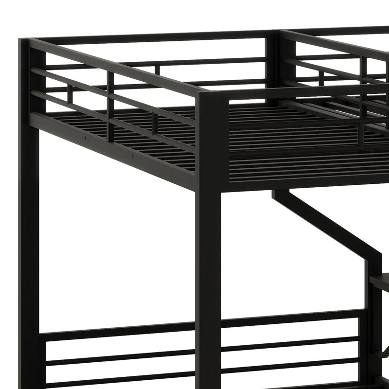 L-Shaped Bunk Loft Bed Featuring Built-In Wardrobe and Desk