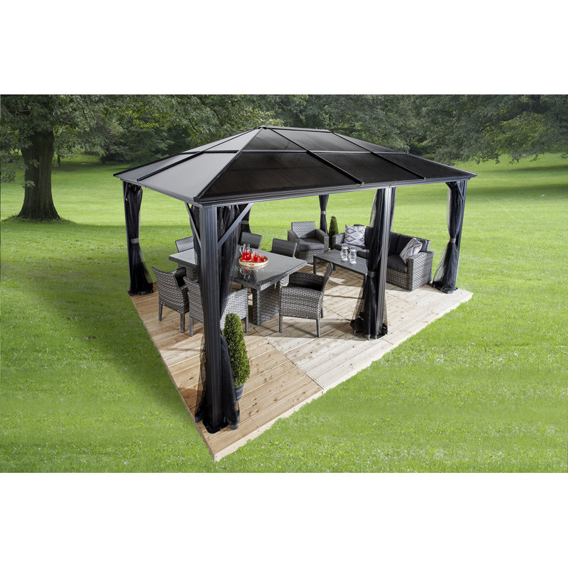 Meridien 12 ft x 16 ft Gray Aluminum Patio Gazebo with Polycarbonate Roof