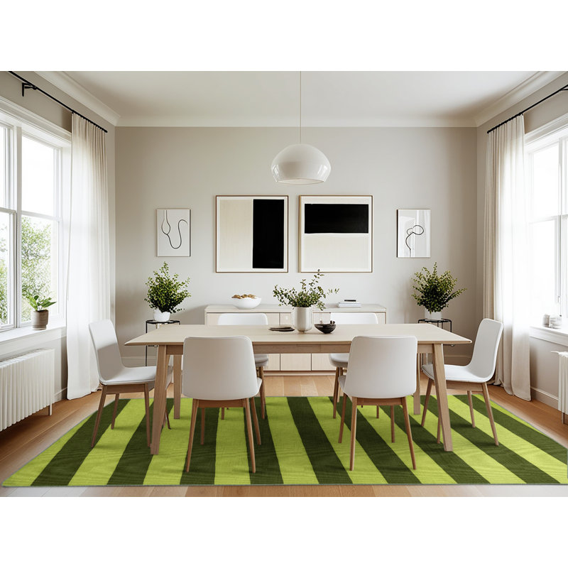 Tapis vert à rayures horizontales lavable à la machine, Rectangulaire 7 pi x 10 pi