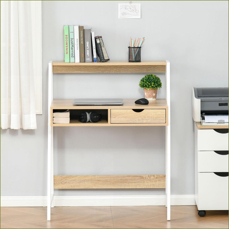 Bureaux, bureau d'ordinateur pour petits espaces - table d'écriture de 31,5 po avec tiroir Tablettes | Finition naturelle | Bois d'ingénierie