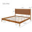 Lit plateforme en bois d'acacia massif avec tête de lit en cuir végétalien tissé à la main, cadre de lit de style Mid-Century moderne, aucun sommier nécessaire, couleur caramel-132741640-132741641