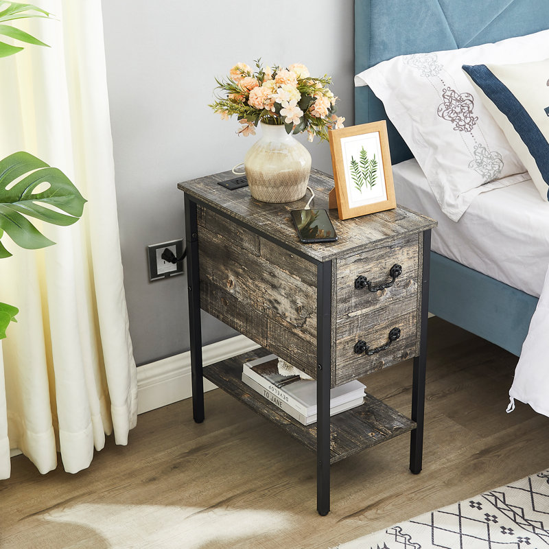 Ortha 2 - Drawer End Table and Built-In Outlets, Old School