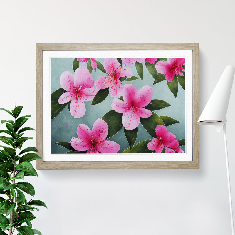 Rhododendron Flowers Splashed - Single Picture Frame Print, 46cm H x 64cm W x 2cm D, Oak Framed