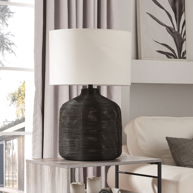 Northport Table Lamp, 26" H x 17" W x 17" D, Black Rattan