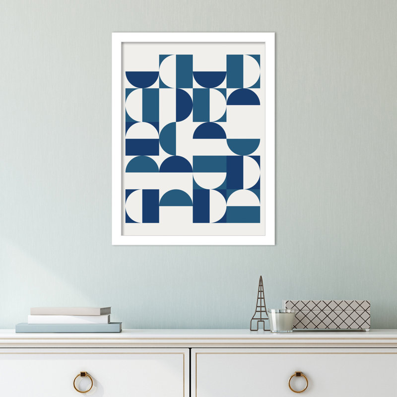 Bauhaus Inspired Geometric 1 N Blue And Teal by The Creative Bunch Studio, 25" H x 19" W x 1" D, White