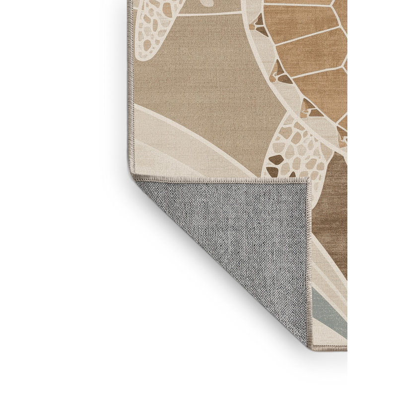Machine Washable Pantelia Turtle Art Deco Arc Rug in Brown – Beige Binding, 5x8