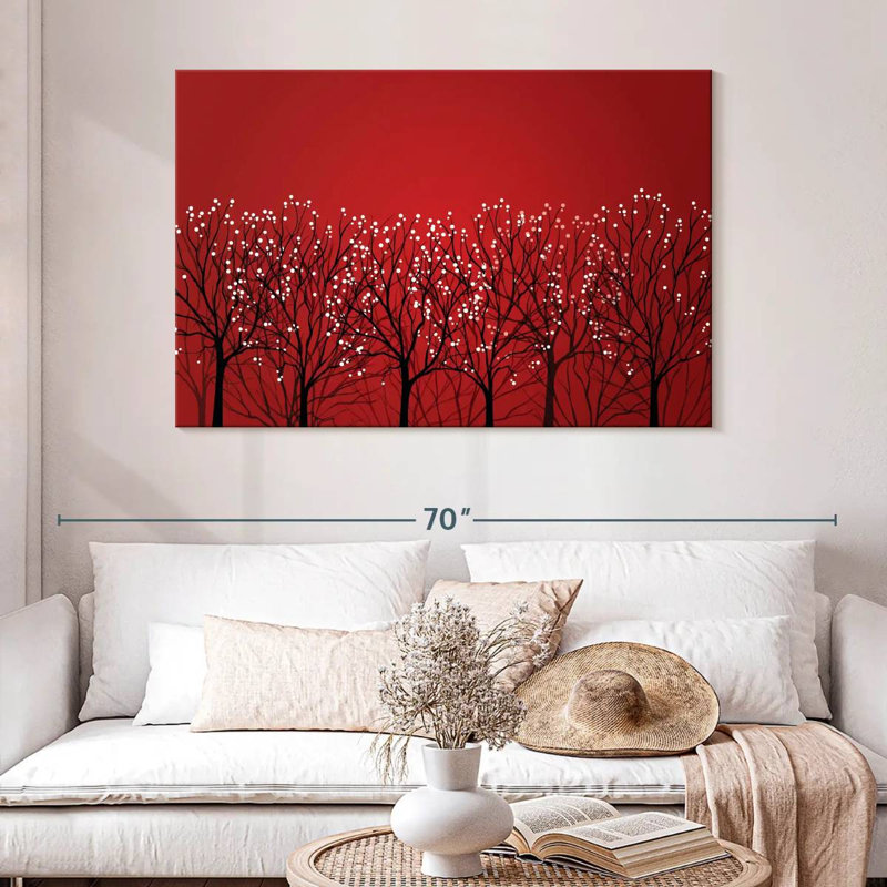 Harnek, forêt rouge abstraite, H 32 po x l 48 po