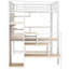 Lit mezzanine blanc avec rangement intégré, escalier et garde-robe de bureau intégré en métal