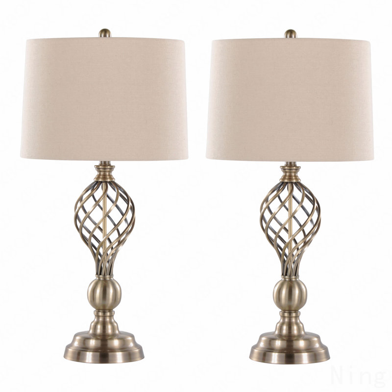 Lampe de table contemporaine en métal 29 po en laiton doux antique et toile de lin blanche de Grandview Gallery par Lumisource - ensemble de 2