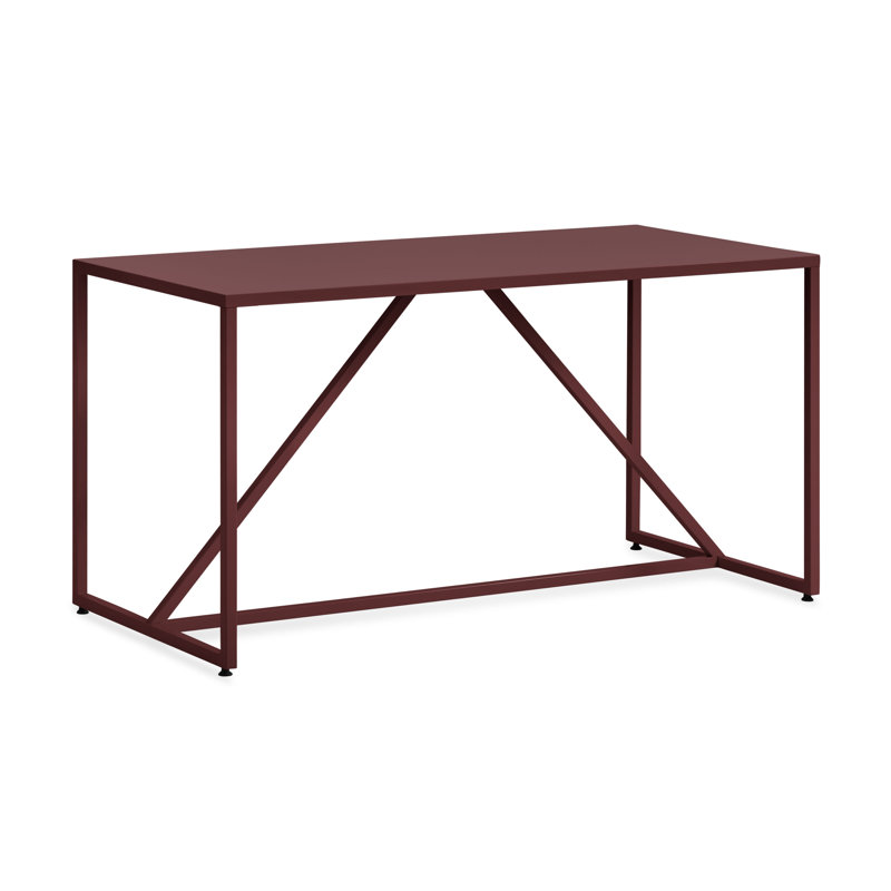 Strut Walnut Wood Dining Table, Oxblood, 35" W x 75" L, Standard (29" Height)