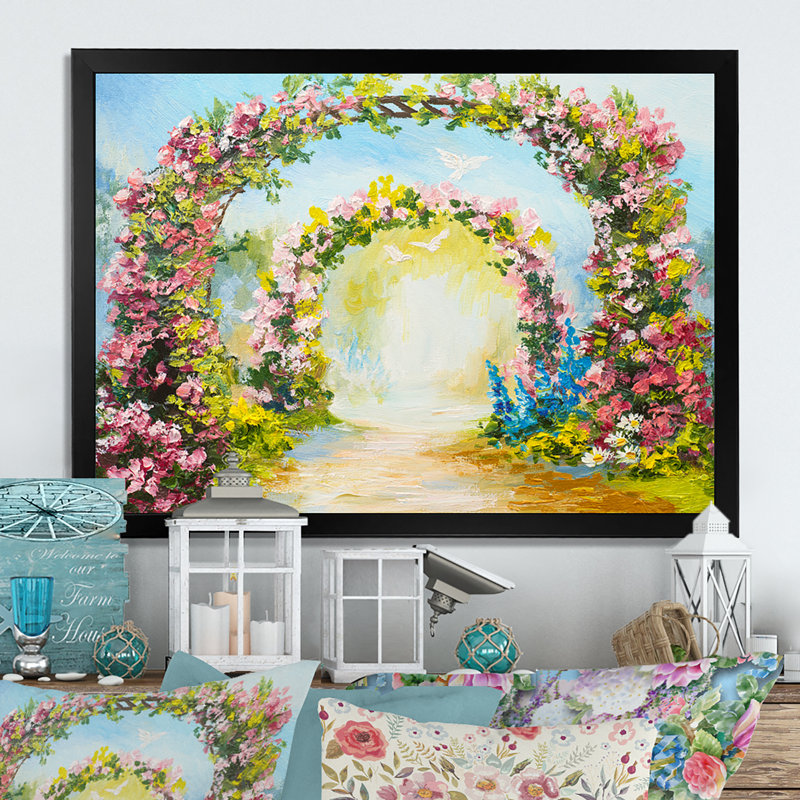 «Summer Floral Loureux Arch», reproduction de cadre photo sur toile, Toile avec cadre noir, H 30 po x l 40 po x P 1,5 po
