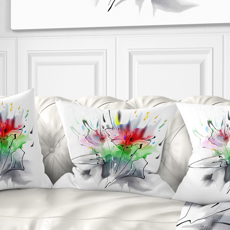 Motif floral texturé rouge et vert - Coussin imprimé floral, 16 po x 1 po, Coussin décoratif