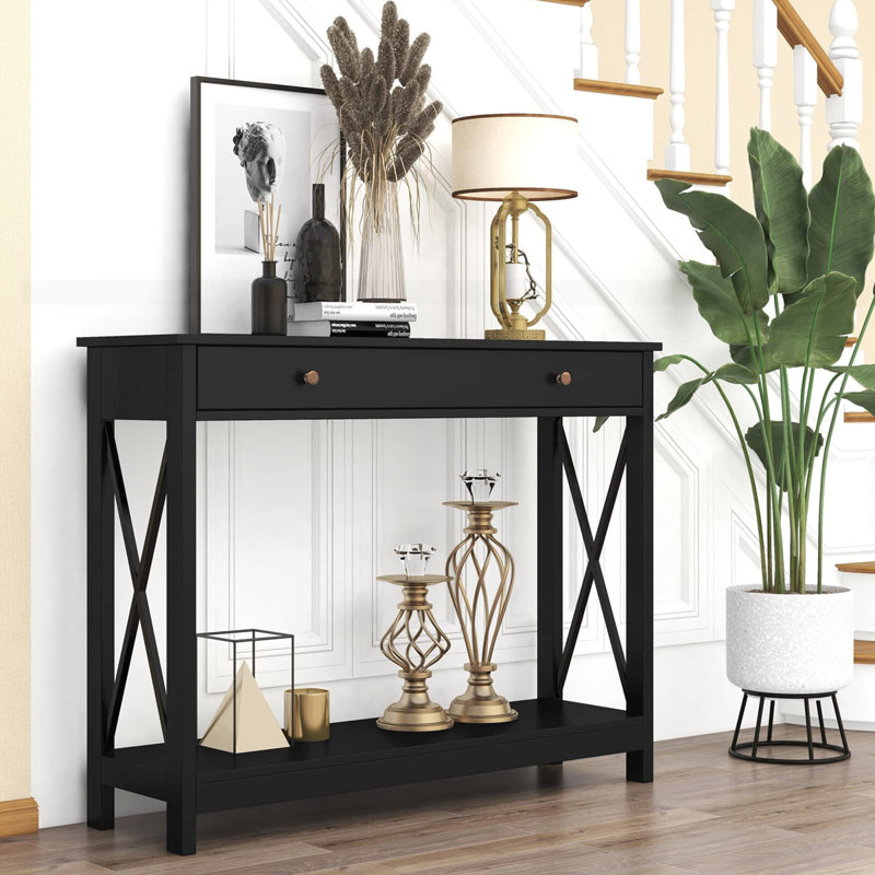 39.4" W Console Table With 2 Drawers, Black