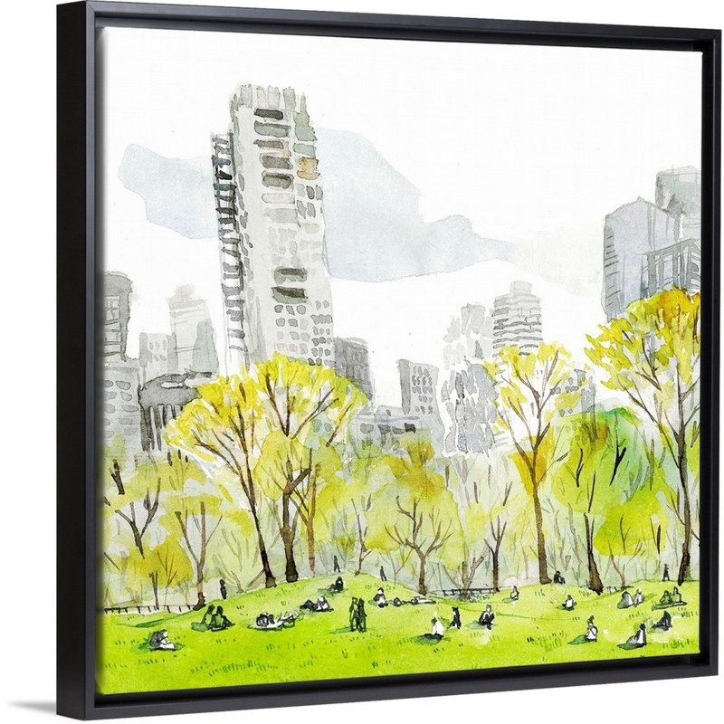 Reproduction d’art sur toile, "Sheep Meadow-Central Park & Manhattan Skyline" par Eleanor Doughty-impression sur toile