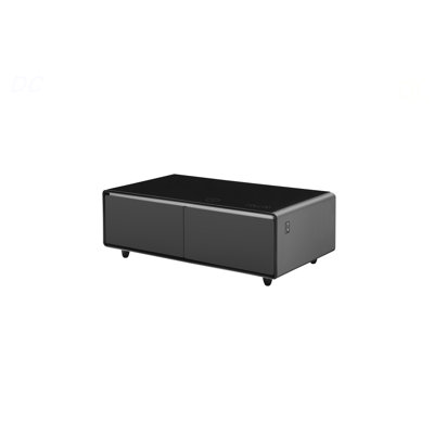 Modern Smart Coffee Table With Built-In Fridge, Bluetooth Speakers, Wireless Charging, Power Socket, USB Ports, Rgb Light, Black, Table