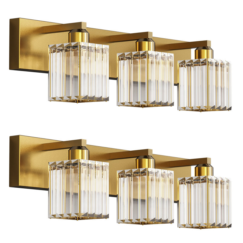 3-Light Dimmable Crystal Vanity Light With LED, Matte Black