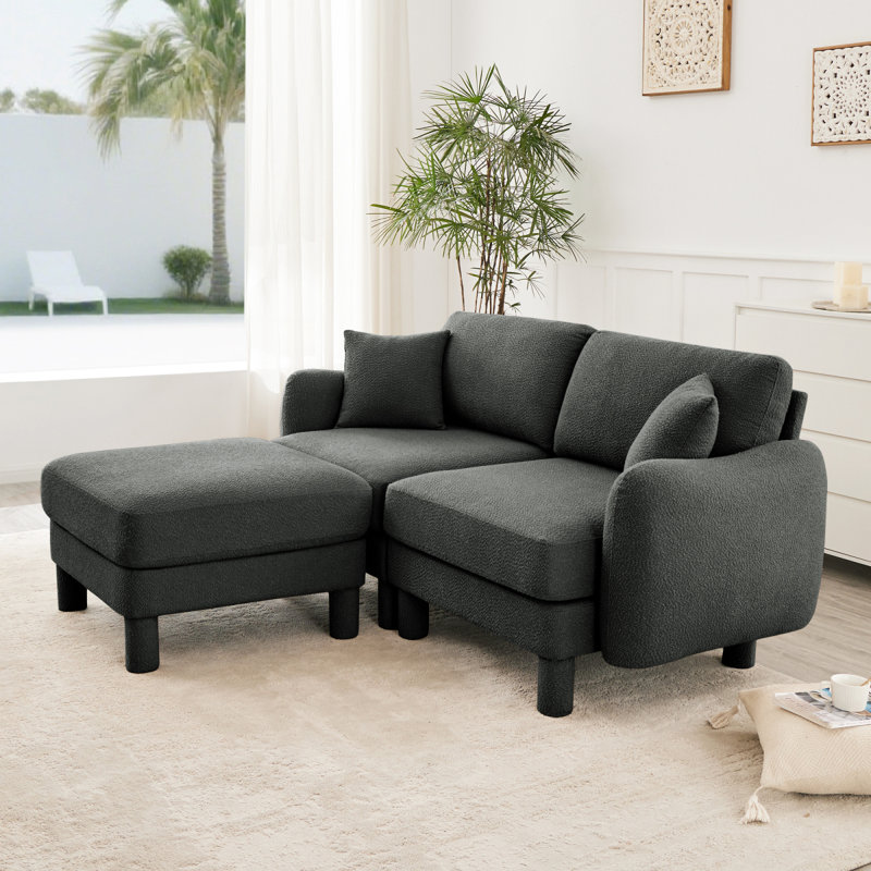 Canapé-lit modulaire à 2 places en tissu Boucle, Polyester gris foncé, H 35,05 po x l 78,05 po x P 67,35 po