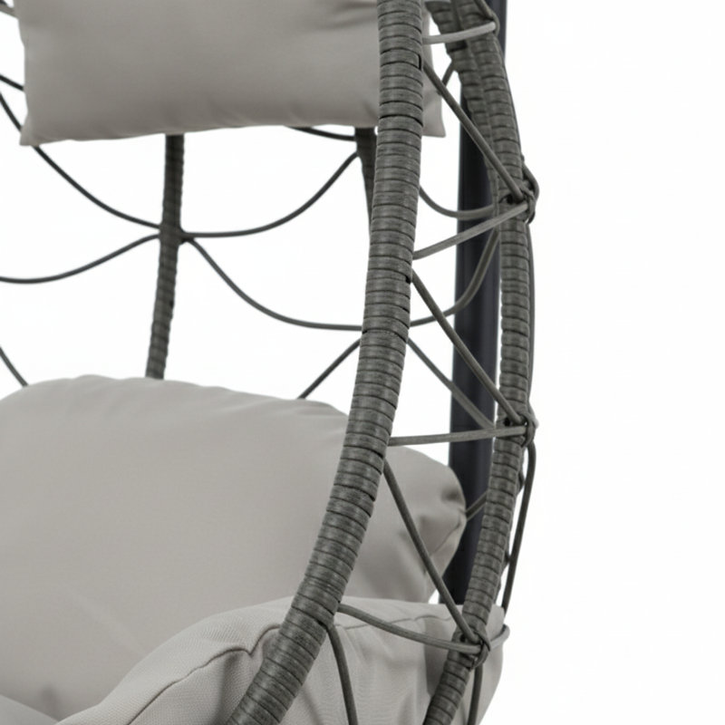 Fauteuil à œufs en osier avec support, balancelle suspendue intérieure / extérieure pour patio, balcon ou salon, Gris clair