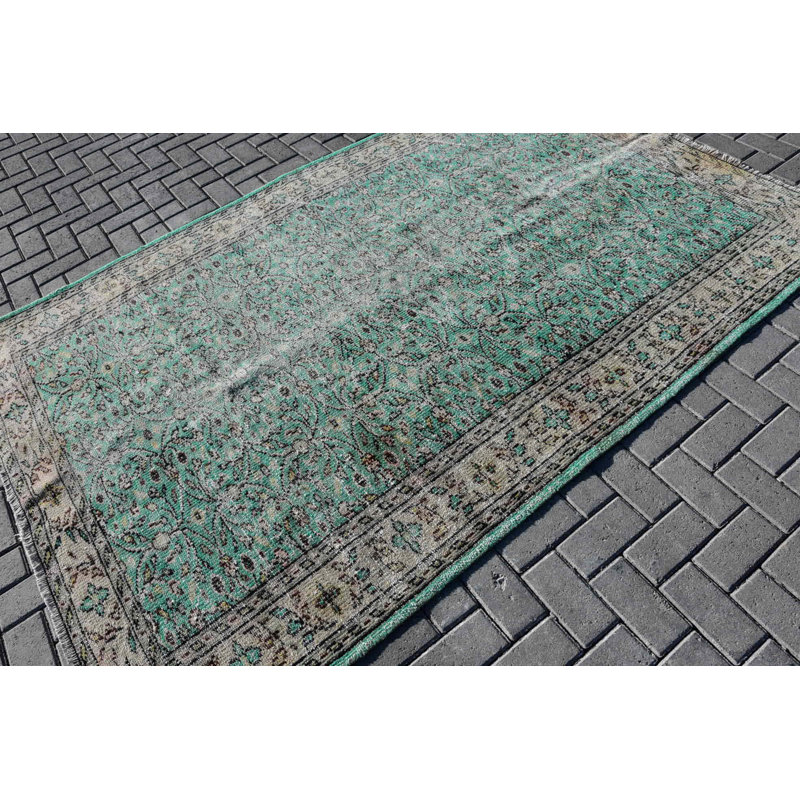 Tapis rétro, tapis neutres, grands tapis de 5,5 x 8,1 pi, tapis turc, tapis tissé à la main vert, tapis Boho