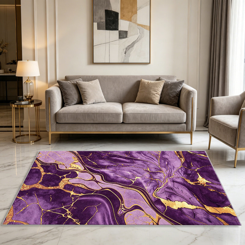 Purple Marble Gold   area rugs for Living Room, Soft and Comfortable, Suitable for all seasons, easy to maintain, machine washable Indoor floor mat, Under Table Farmhouse suitable for Bedroom, Dining Room, Study,  Balcony, Home Decor Patio