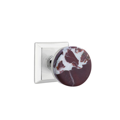 Ensemble de boutons de passage Emtek Select avec rosette Quincy et tige conique, bouton en marbre Rosso Levanto (CF)