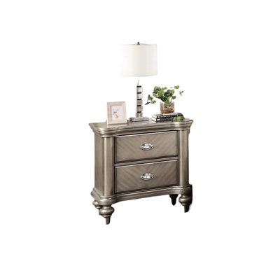 2 Bedroom Nightstand In Antique Silver - Contemporary Style Bedside Table With Storage Champagne Cabinet Appeal