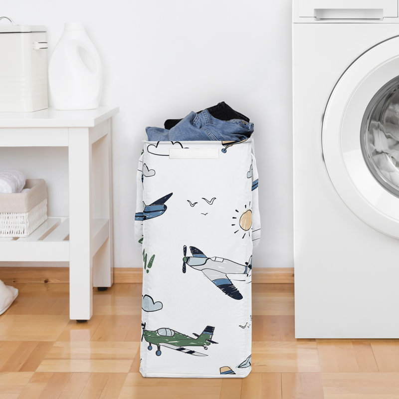 Airplane Green and Blue Foldable Laundry Hamper with Handles