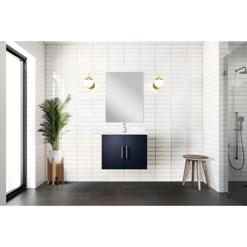 Meuble-lavabo bleu marine l 24 po x P 22 po avec miroir de 18 po - Armoire de rangement spacieuse et facile à installer pour l'utilisateur