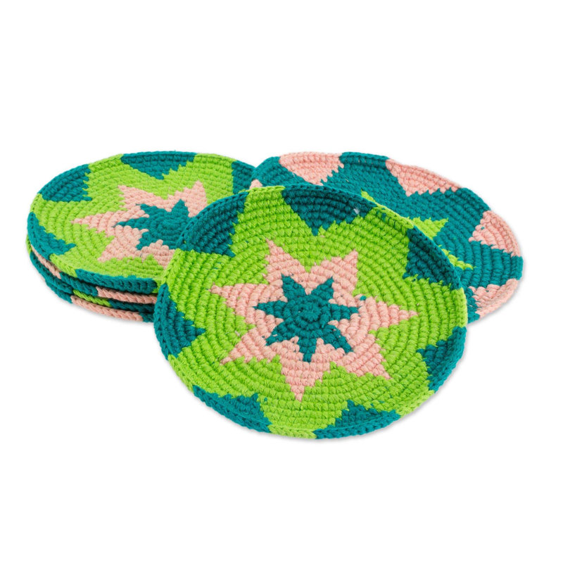 Ensemble de 6 sous-verres en coton Bungalow Rose, Vert / Bleu / Beige