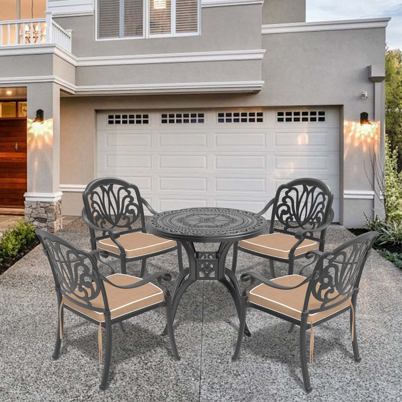 Ensemble de meubles de patio 5 pièces en aluminium coulé avec coussins Grand