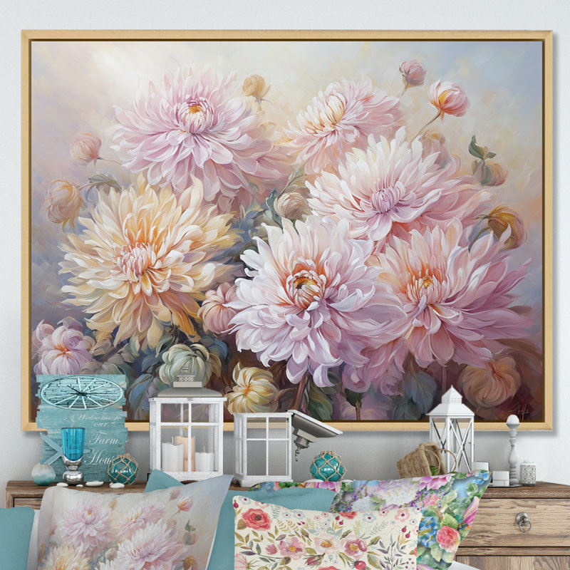 Reproduction d'art sur toile rose et mauve, Cadre naturel flottant, H 16 po x l 32 po x P 1 po
