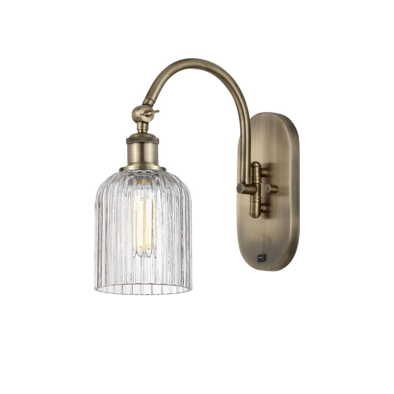 Fiennes Steel Armed Sconce, Antique Brass, Clear