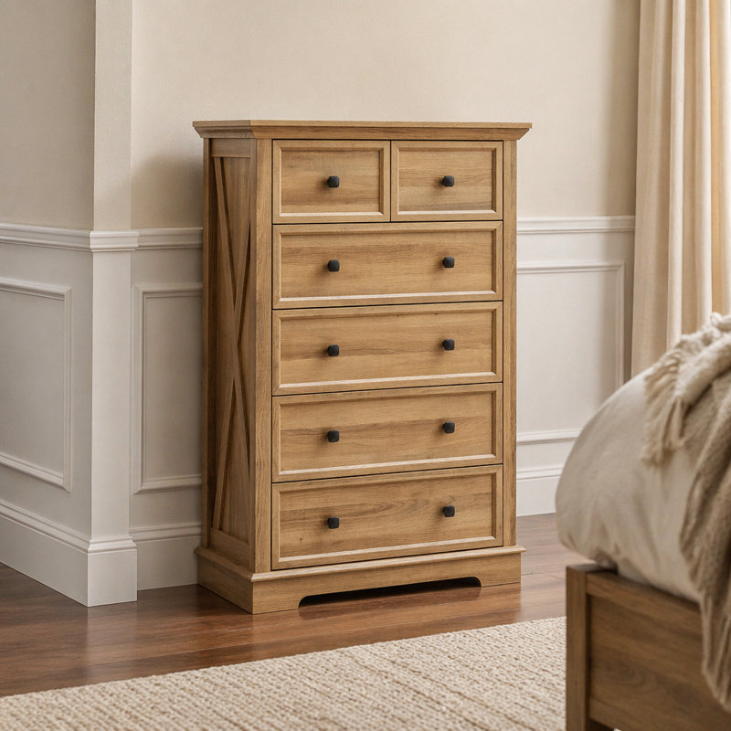 Commode verticale en bois manufacturé à 6 tiroirs
