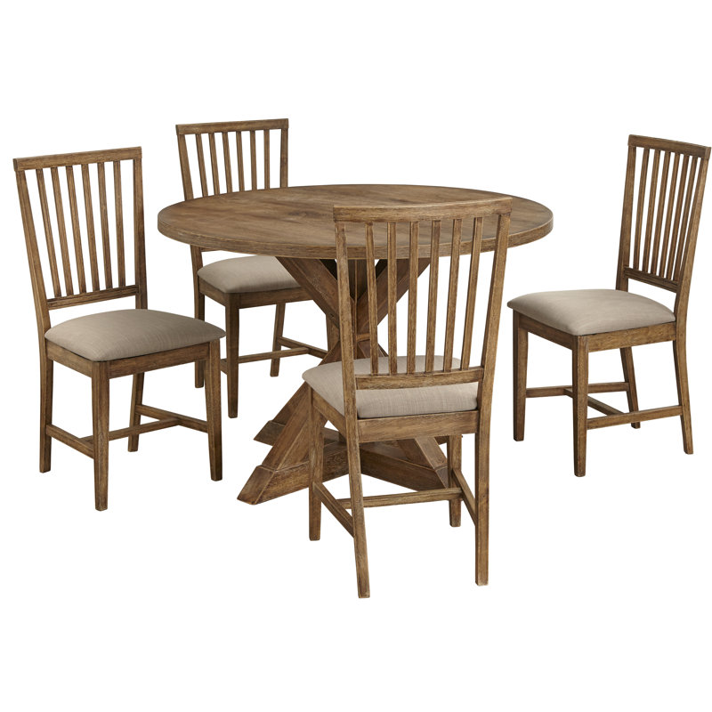 Byington Pedestal Base Dining Set, 5 Pieces: 1 Table, 4 Chairs
