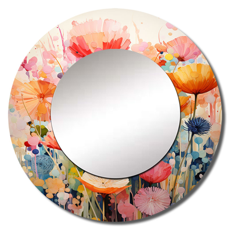 Pozzi corail fantaisiste botanique sauvage II - miroir mural botanique, miroir décoratif corail, art imprimé en métal, Rond