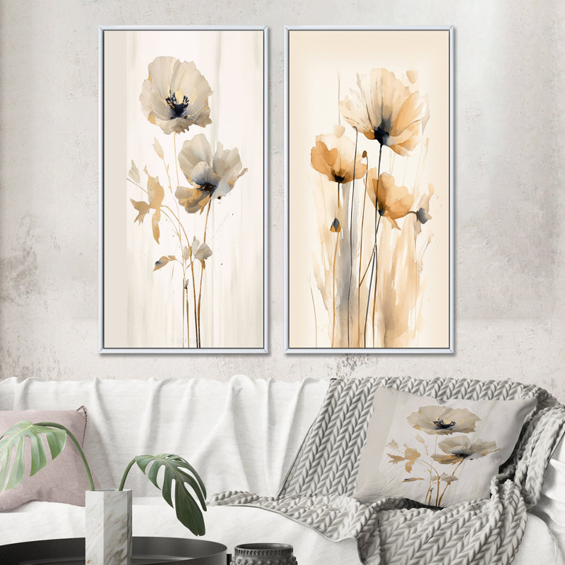 2 Pieces on Canvas - Vibrant Poppies, White Framed, 32" H x 32" W