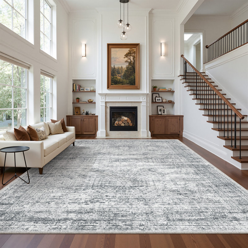 Non-Slip Washable Stain Resistant Area Rug For Living Room Bedroom Dining Room - Grey 8'X10', Rectangle 8' x 10', Gray