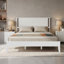 King Size Deluxe Bed Frame With Headboard With Solid Wood, No Box Spring Needed,  Easy Assembly, White