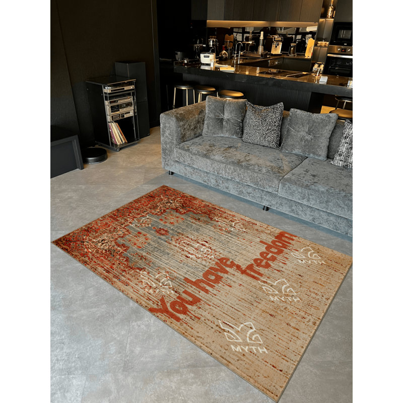 Tapis décoratif moderne à motif You You Freedom, Tapis de couloir 2 pi 8 po x 6 pi 7 po