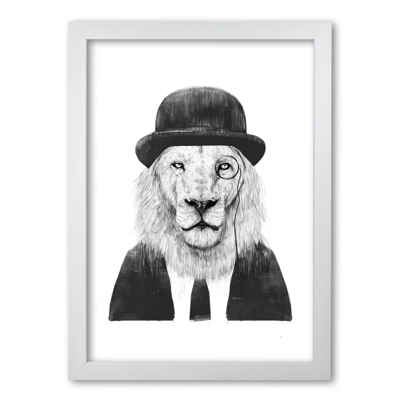Sir Lion by Mercedes Lopes Charro - Single Picture Frame Print, 29.7 cm H x 21 cm W x 5 cm D, White Grain