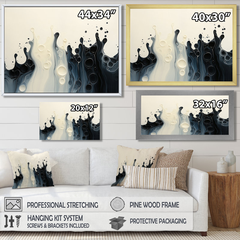 «Drip Paint Wave», rythmique, éclaboussures de sérénité, Reproduction encadrée d'une seule photo, Noir, H 12 po x l 20 po