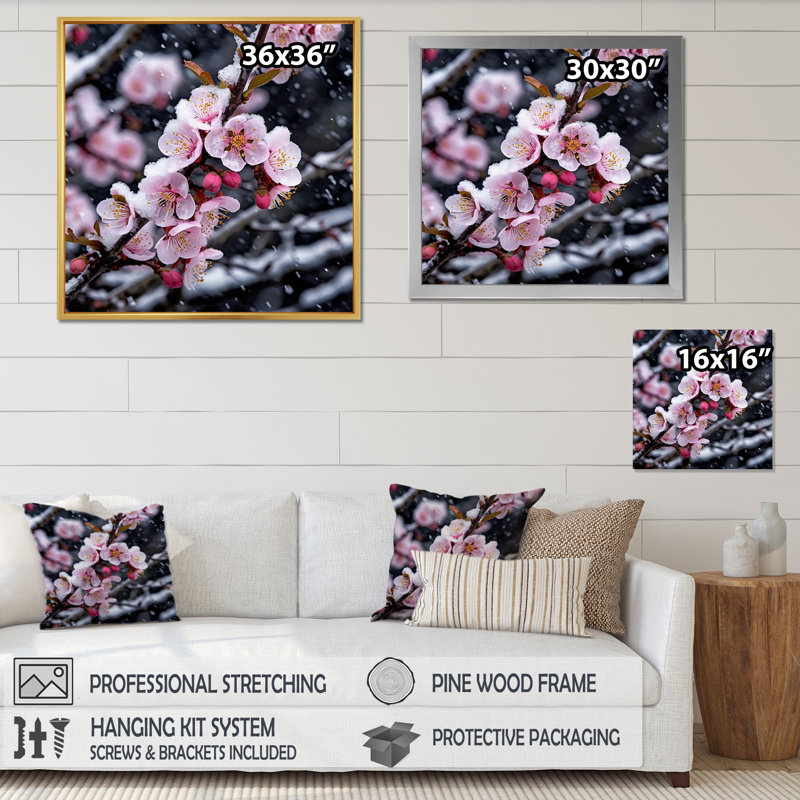 " Cherry Blossom In Winter I ", Natural Floater Framed, 24" H x 24" W x 1" D