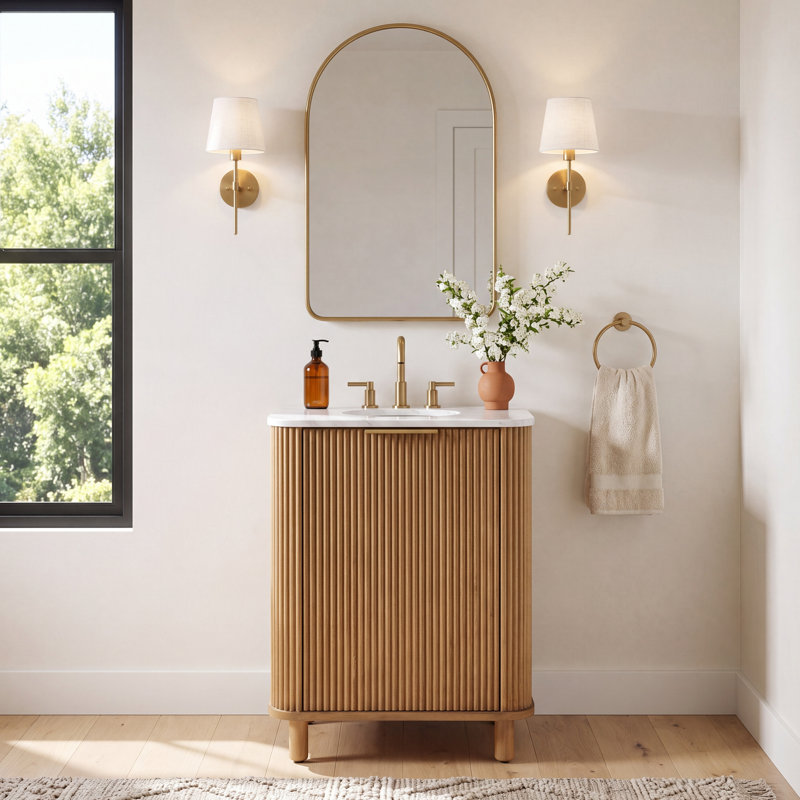 Nova 24" Marble Top Single Bathroom Vanity, Reeded Birch