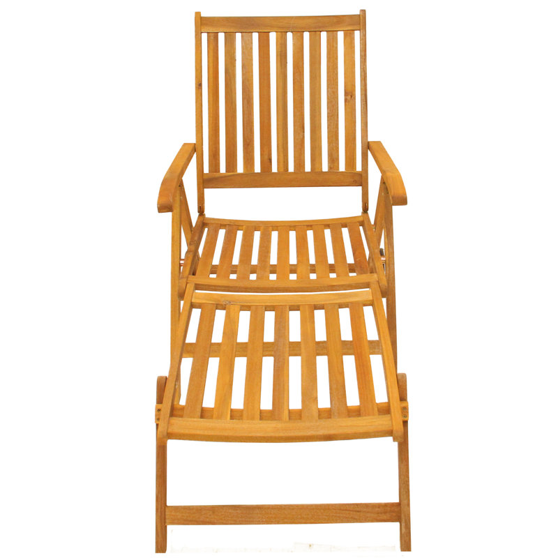 55" Acacia Wood Outdoor Chaise Lounge Chair with Brown Cushion