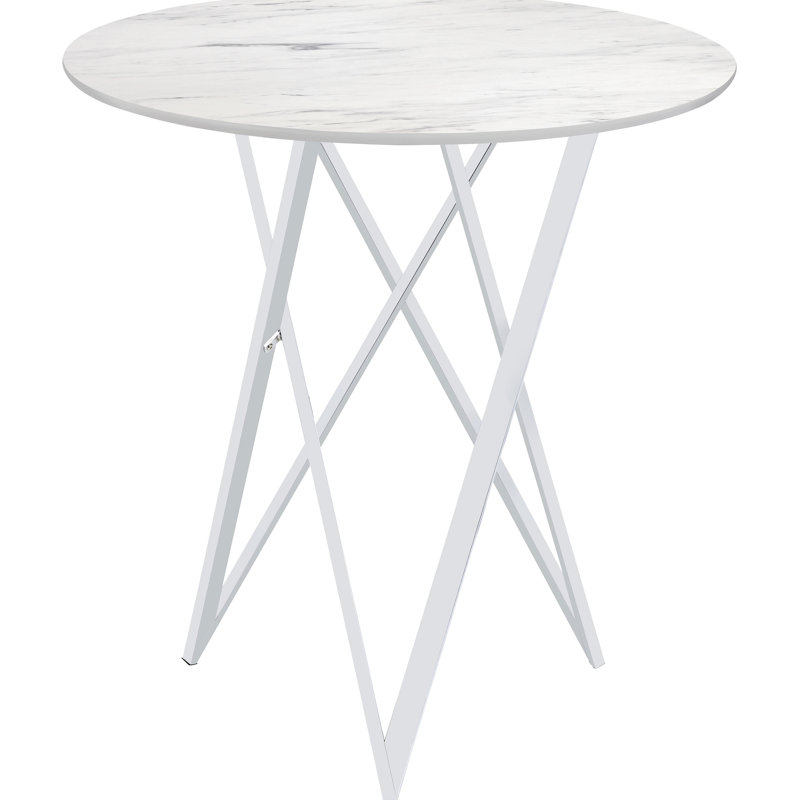 Table de bar ronde blanche et en faux marbre, idéale pour deux personnes dans la salle à manger