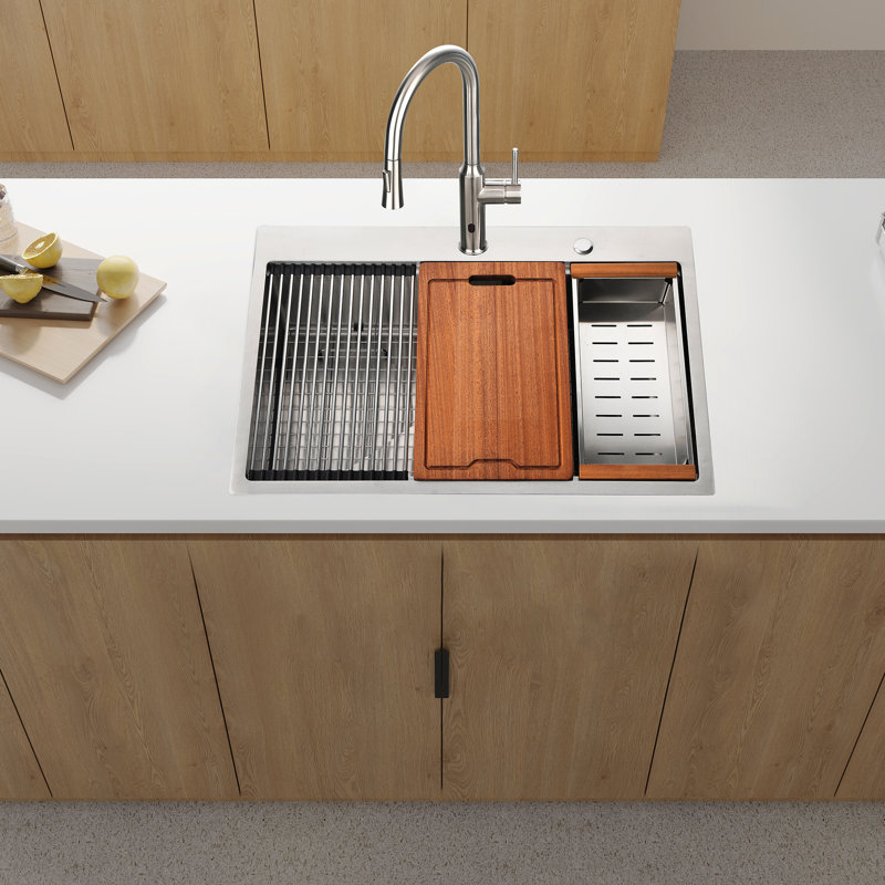 Évier de cuisine encastré en acier inoxydable 30 x 22 x 10 po - Poste de travail pour espaces pratiques 30 po x 22 po x 10 po