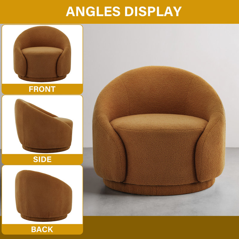 Fauteuil demi-tonneau pivotant rembourré Aunna, Teddy rouge-brun