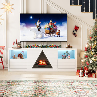 Meuble télé 67 po avec éclairage DEL, centre de divertissement électrique triangulaire avec rangement